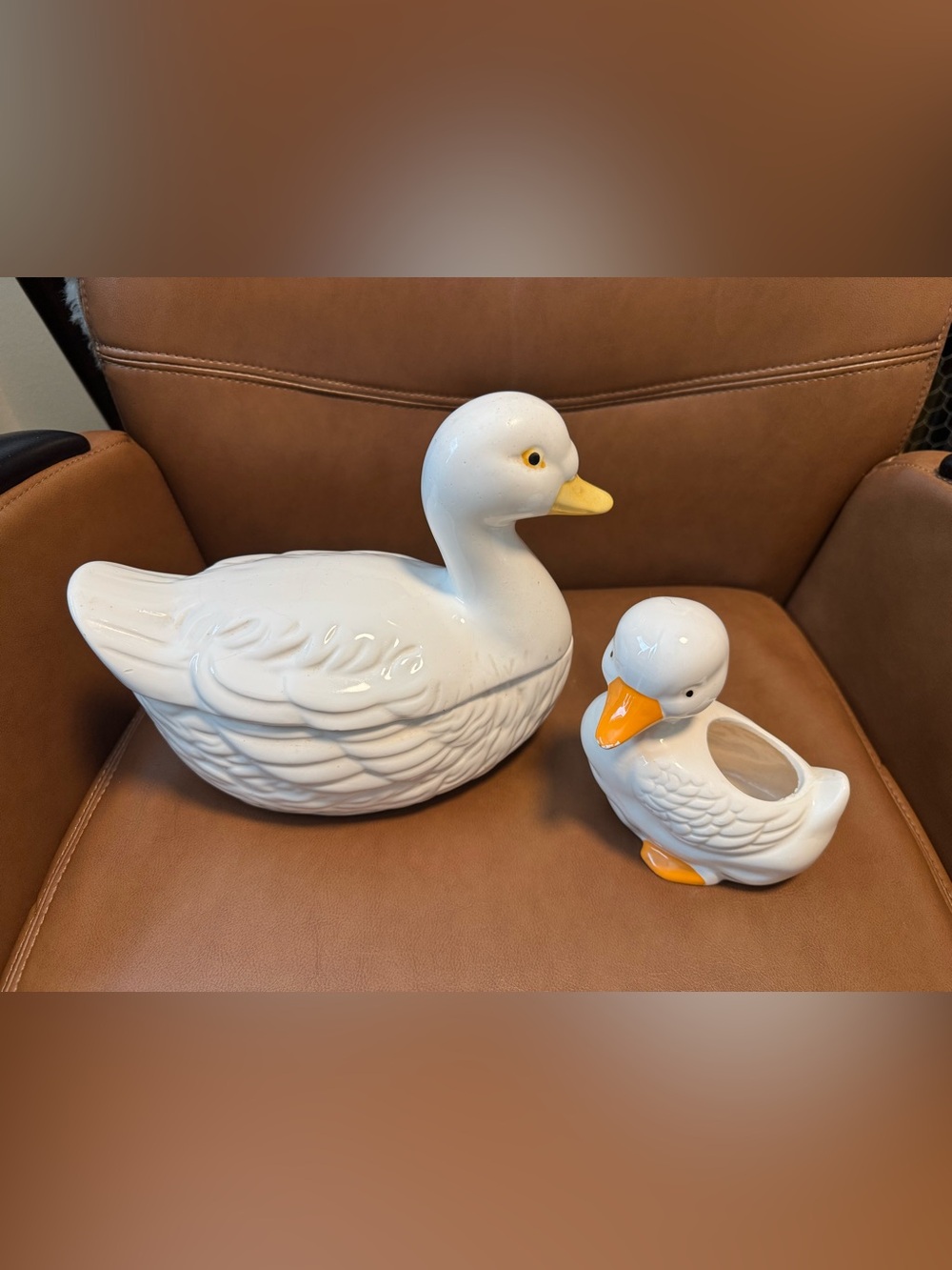White Ceramic Duck Dish and Planter - Home Art